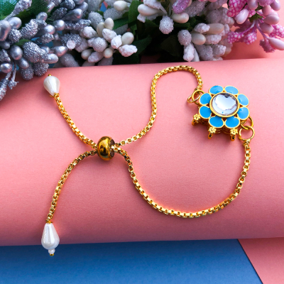 I jewels rakshabhandhan special designer pearl hanging lumba bracelet rakhi  for bhabhi/sister (r116q-l) - I Jewels - 4164209