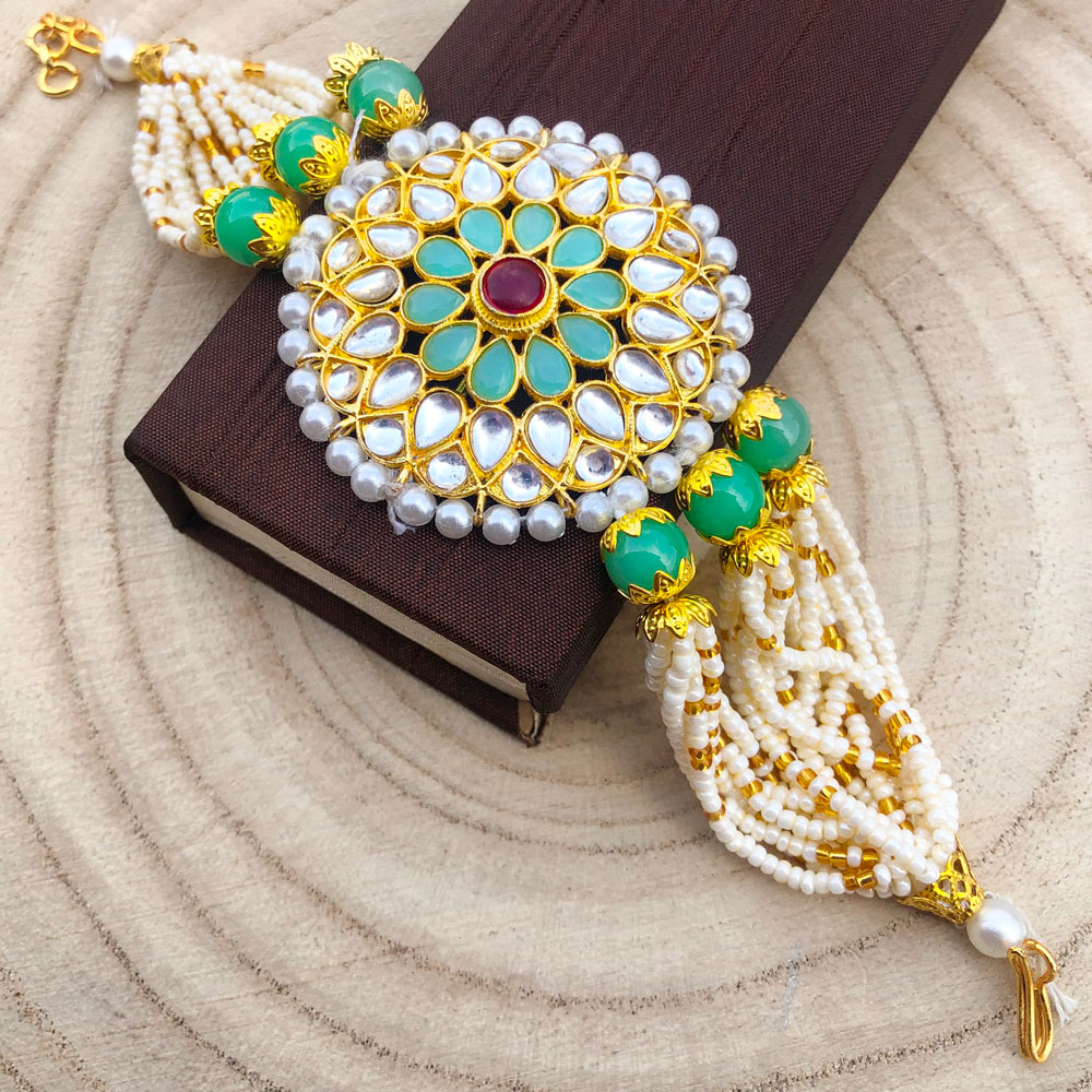 I jewels rakshabhandhan special designer pearl hanging lumba bracelet rakhi  for bhabhi/sister (r116q-l) - I Jewels - 4164209