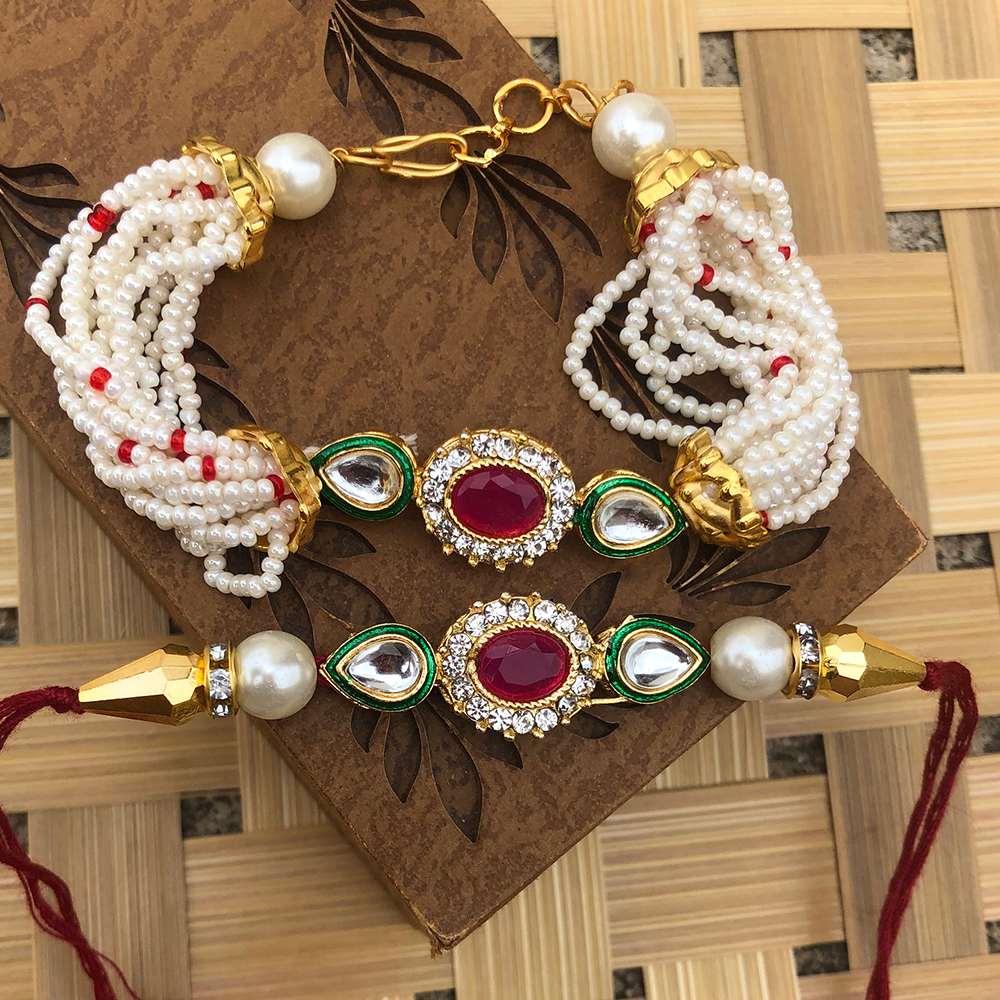 Rakhis Online-T-1 Red Bracelet Bhaiya Bhabhi Rakhi – Ghasitaram Gifts