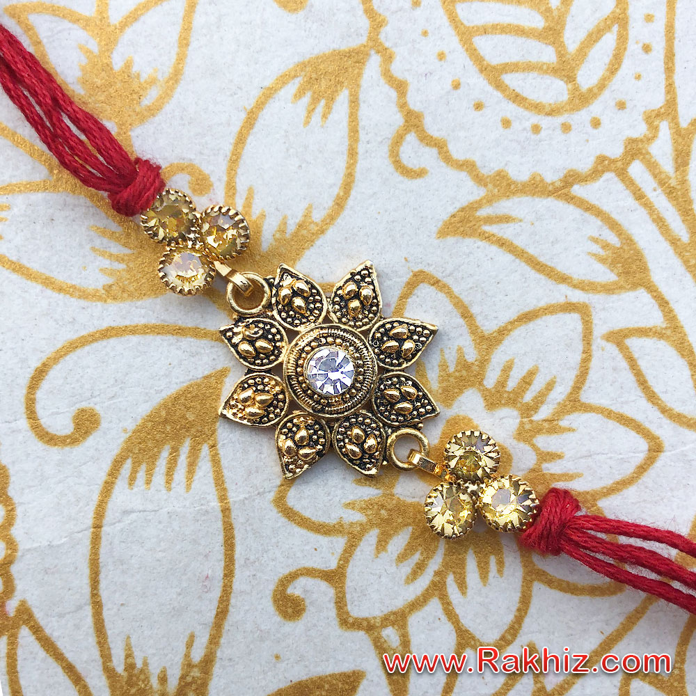 Traditional Golden Look Stone Work Design Rakhi for Bhai | Buy ...