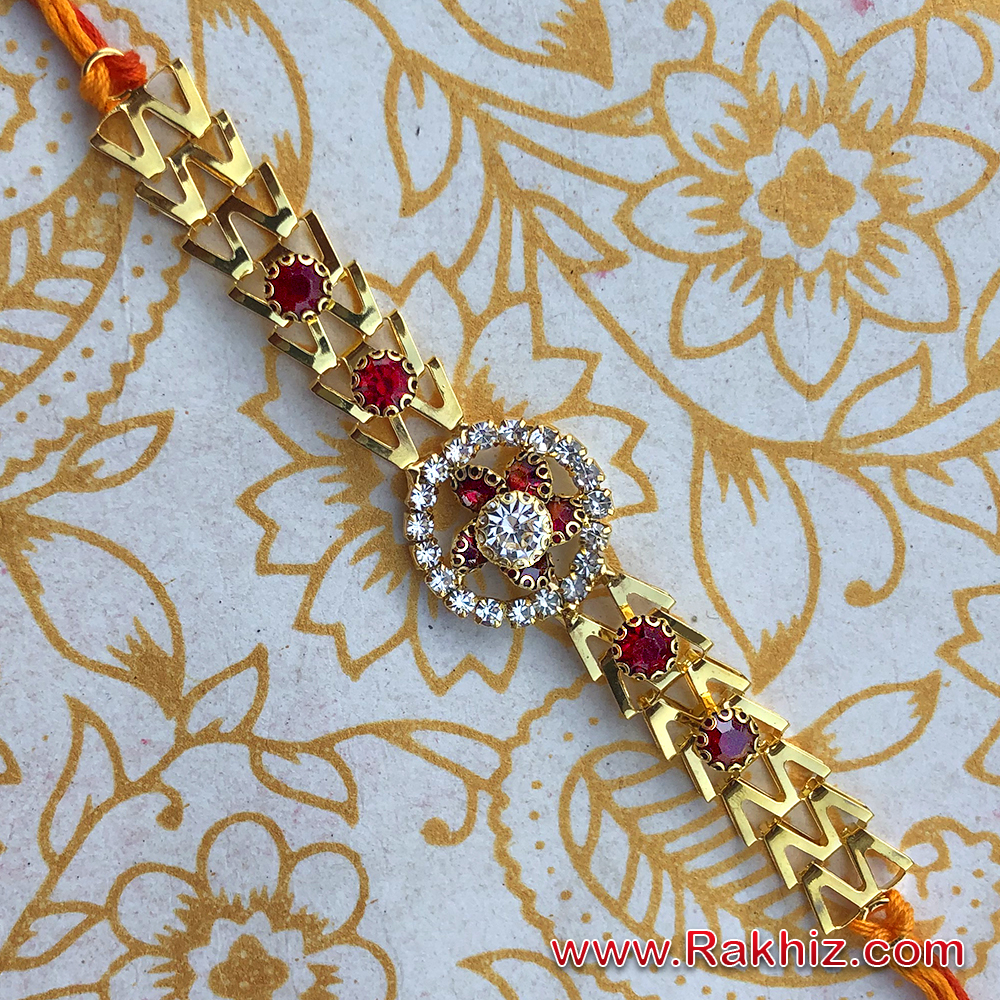 Admiring Diamond Work Centerised Stone Flower Design Rakhi | Buy ...