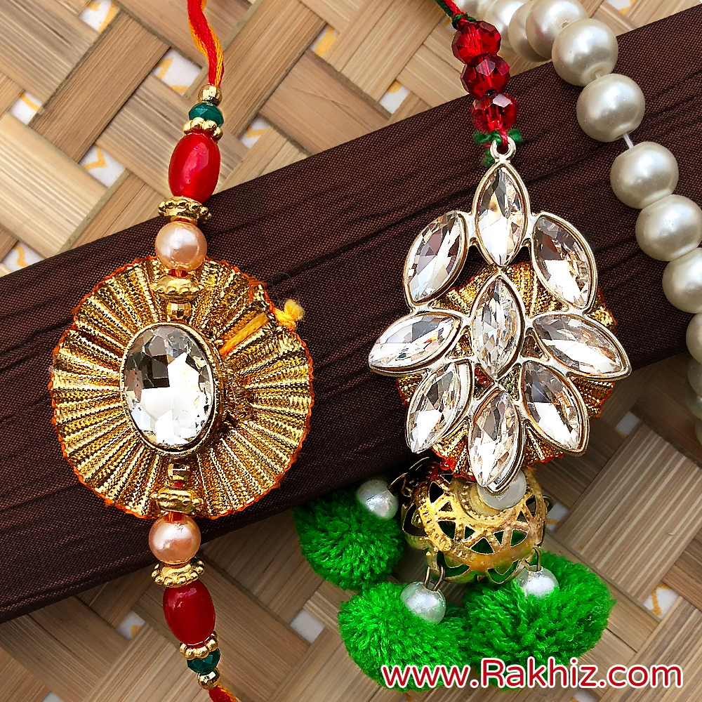 Latest Bhaiya Bhabhi Gotta Look With Unique Floral Design Rakhi Set