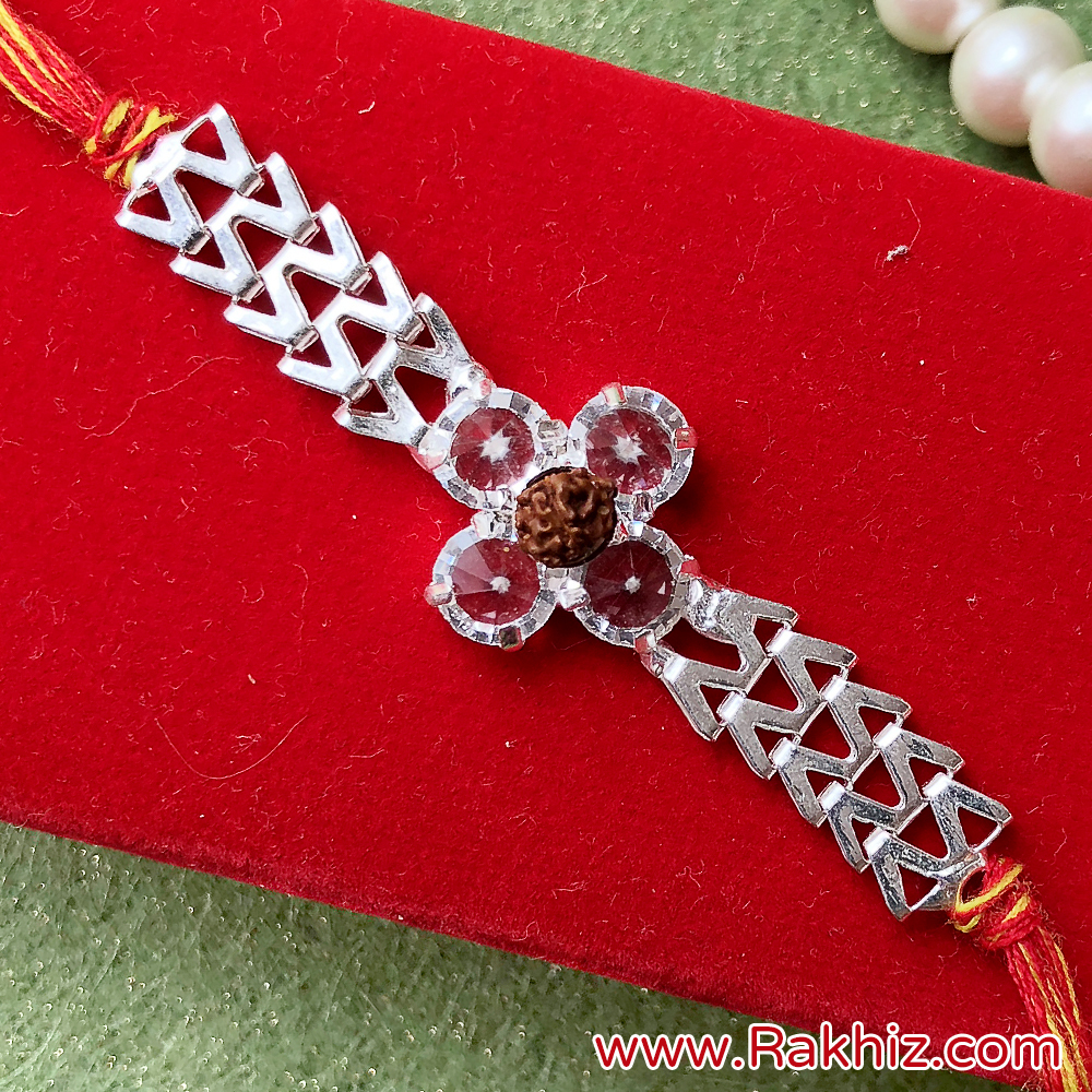 Centrally Rudraksh Studded Silver Rakhi | Buy Online Auspicious Rakhi