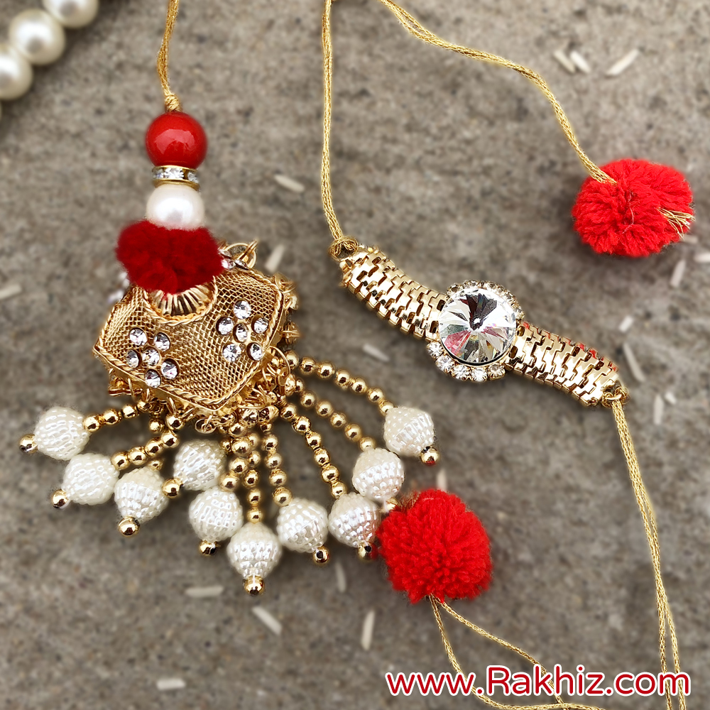 Golden Beaded Bhaiya Bhabhi Rakhis | Buy Online Bhaiya-Bhabhi Rakhi