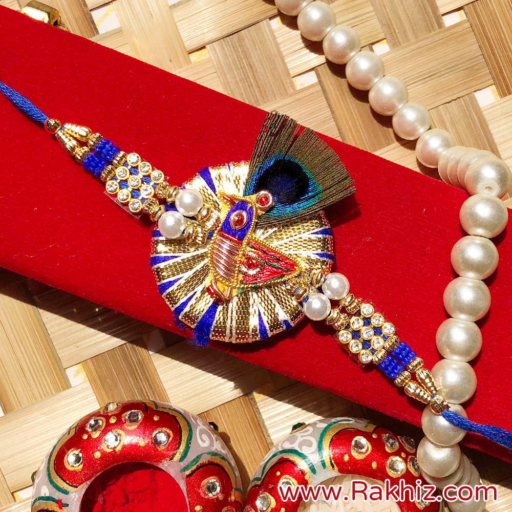 VOYLLA Gold Tone Peacock Feather Rakhi Bracelet - Bhai Rakhi For Brother, Handcrafted Indian Festival Jewelry - View #14