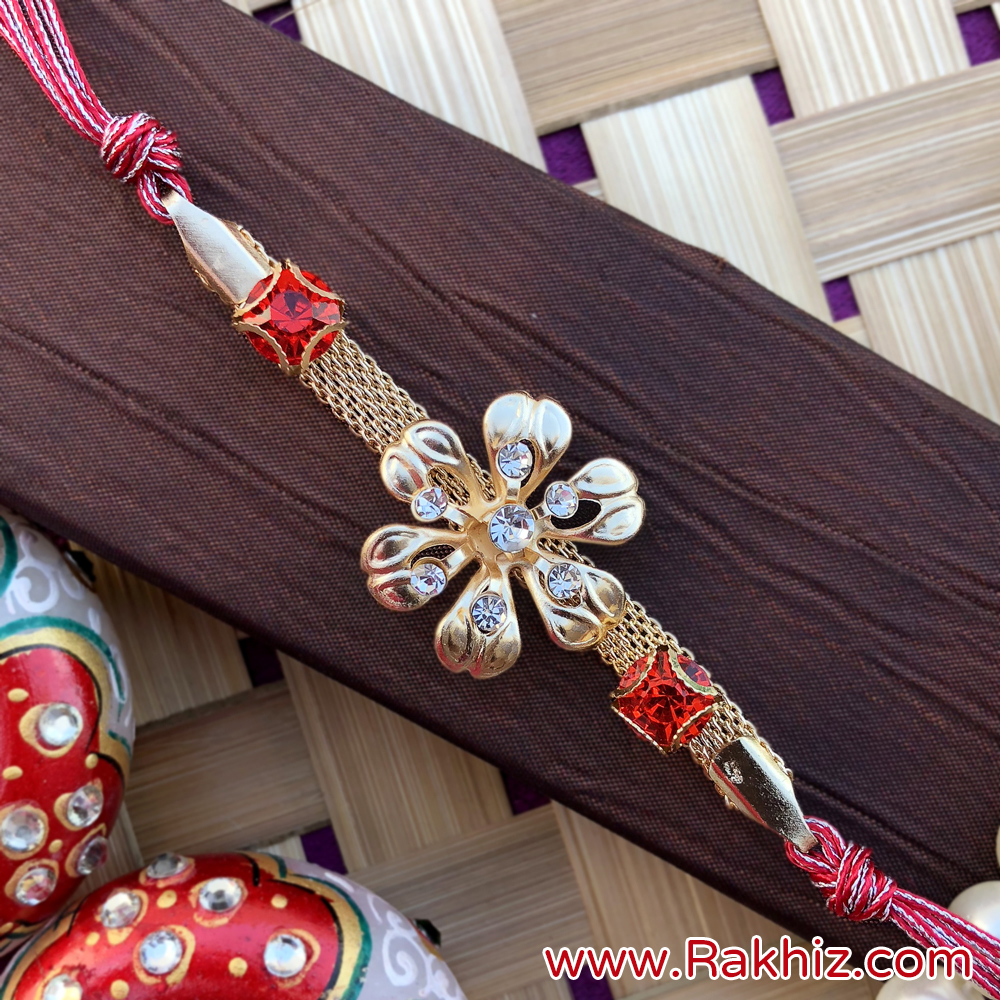 Golden Flower Shapped Diamond Rakhi | Buy Online Fancy Rakhi
