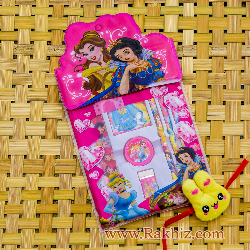 Princess Stationary Kit N Cute Rabbit Face Rakhi For Your Princess 