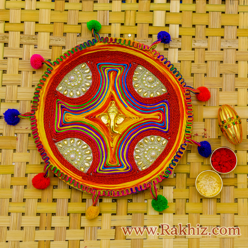Pom Pom Lace Decorated Rakhi Pooja Thali Buy Online Rakhi Pooja