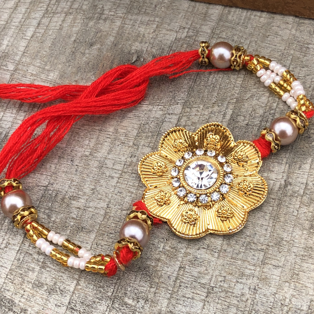 Golden Flower Precious Brother Rakhi for Raksha Bandhan | Buy Online ...