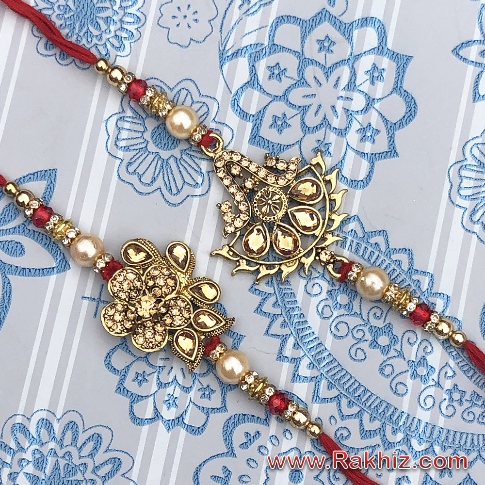 Traditional Golden Look Rakhi Set | Buy Online Rakhi Set of 2