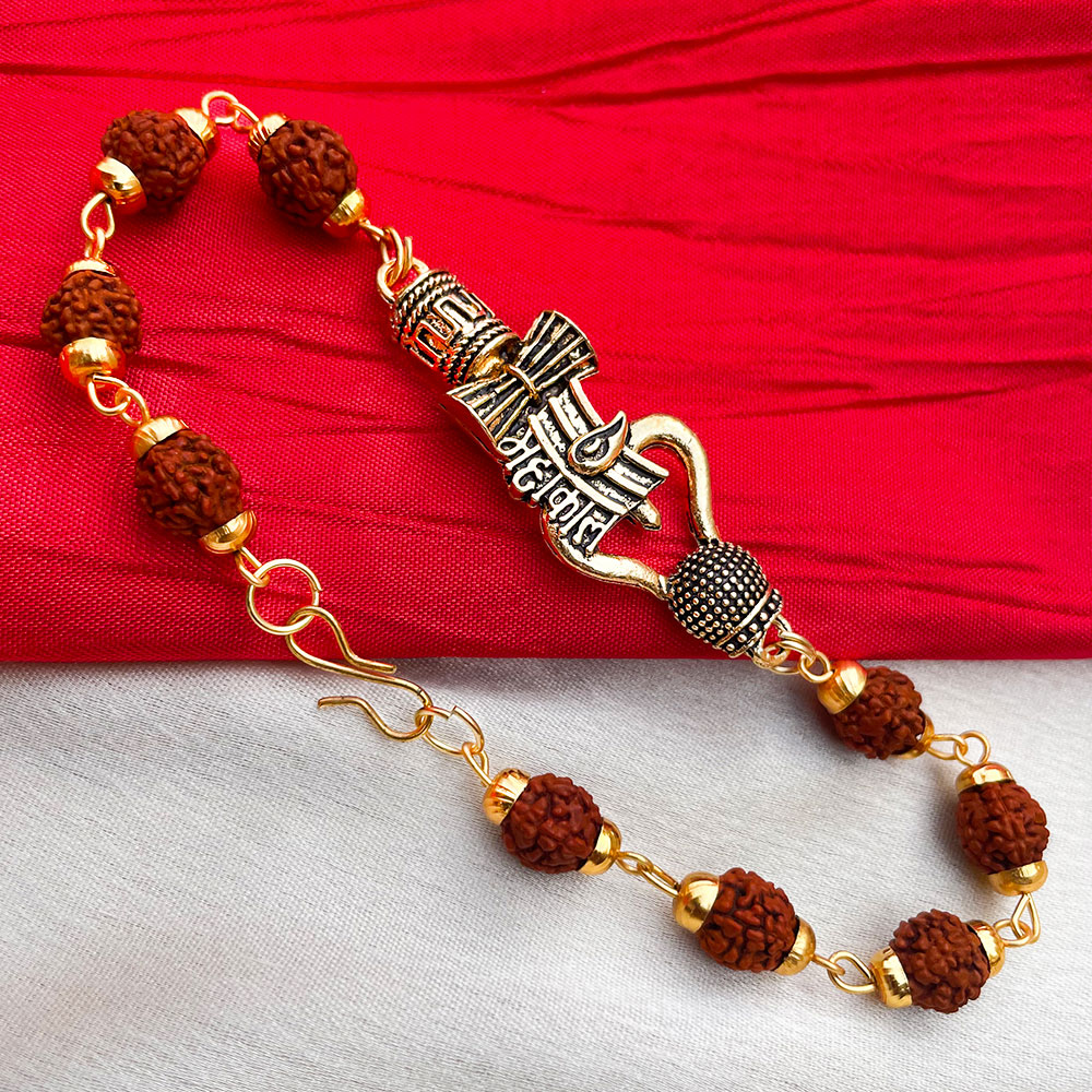 Classic Gold plated Mahakal symbol Rudraksh Bracelet rakhi for Brother ...