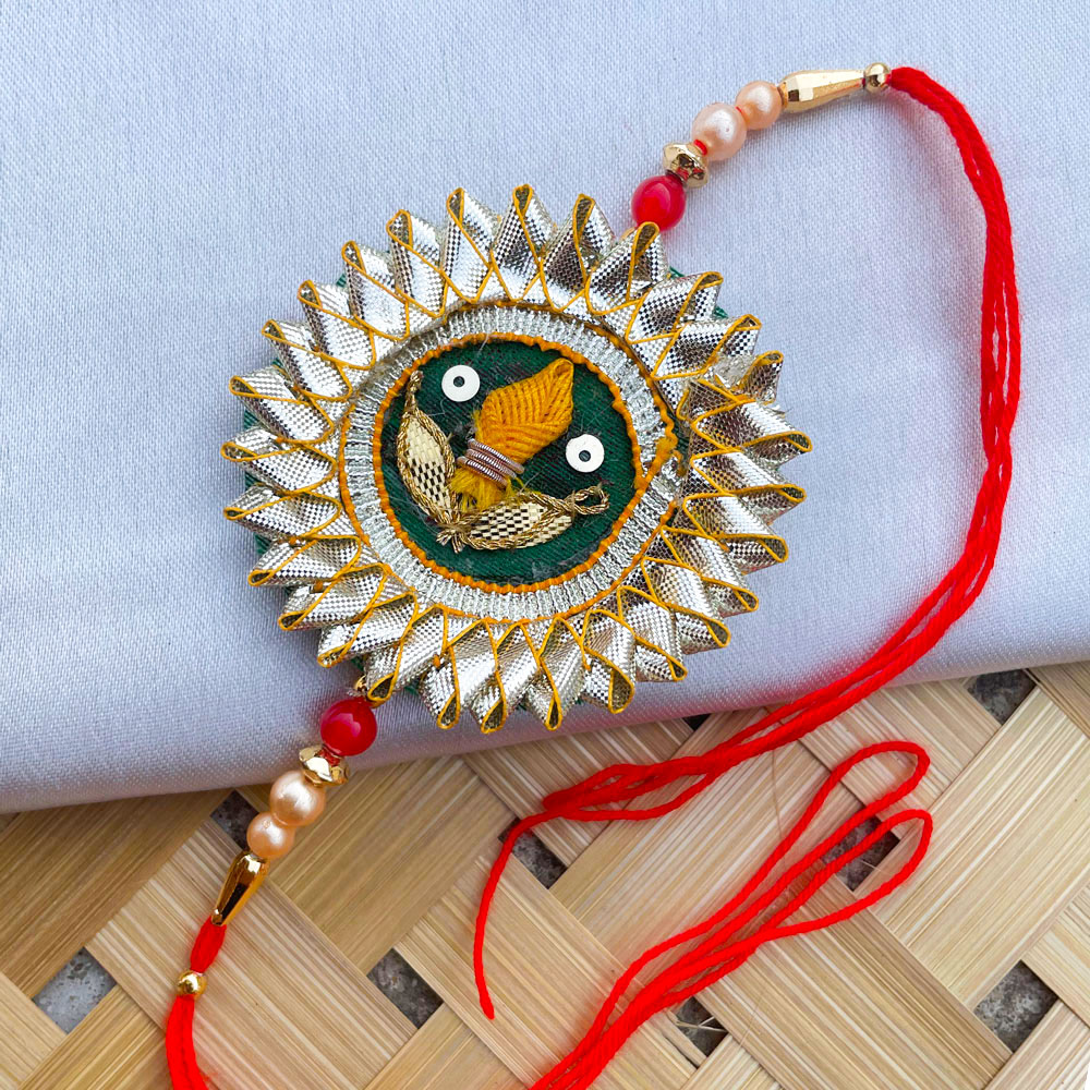 Classic gota patti design work green base handmade ethnic Rakhi ...