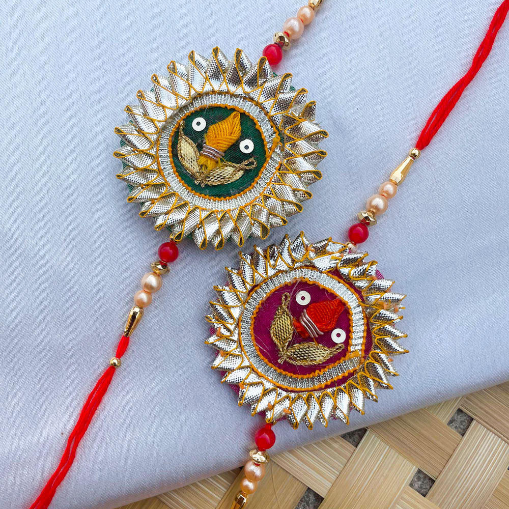 Traditional Gota patti design handmade bhaiya & bhabhi rakhi set ...