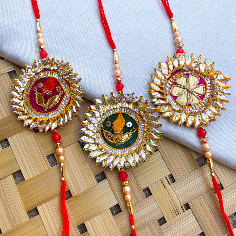 Handmade Gota patti design sadabahar rakhi set of 3 for brother ...