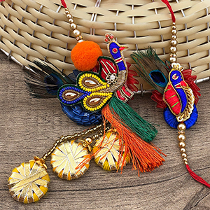 Beautifully Designed Peacock Feather Tassel Lumba - Rakhi 