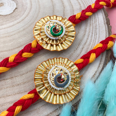 Artfull pearl peacock design gota Rakhi Combo for brothers