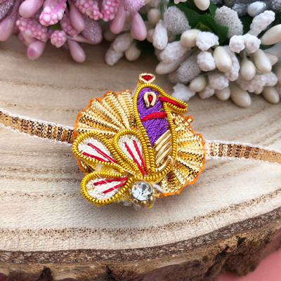 Beautiful look peacock design Gota Rakhi with Gota strip