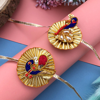 Traditional Gota peacock design Rakhi Combo