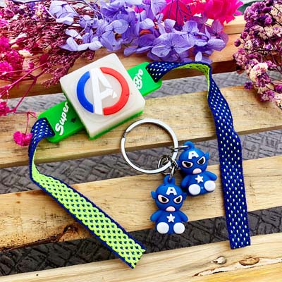 Famous captain America Led Rakhi with captain America keychain