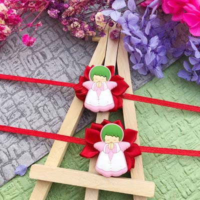 Unique cartoon character hairclips Rakhi combo for girls