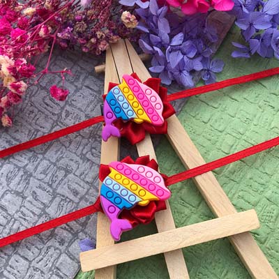 Red Flower based shark shape haiclip Rakhi combo for kids