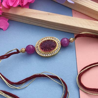 Designer Stone thread Rakhi for brother, sister