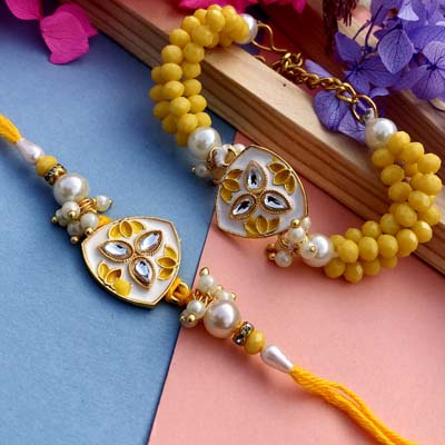 Precious stone and pearl bracelet and thread Rakhi for bhaiya, bhabhi