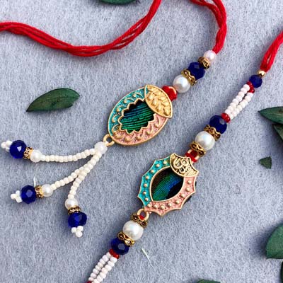 Authentic color bhaiya bhabhi stone Rakhi combo