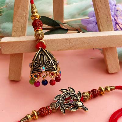 Leaf design Bhaiya bhabhi lumba n thread Rakhi combo