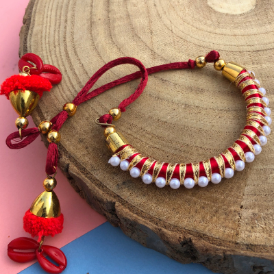 Designer Pearl and Zari Lumba Rakhi for Bhabhi