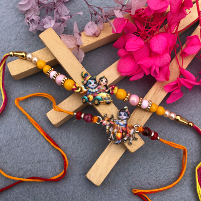 Divine Duo Auspicious Rakhi Set: Radha Krishna & Bal Gopal