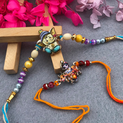 Auspicious Blessings Kids Rakhi Set: Bal Ganesha & Bal Gopal