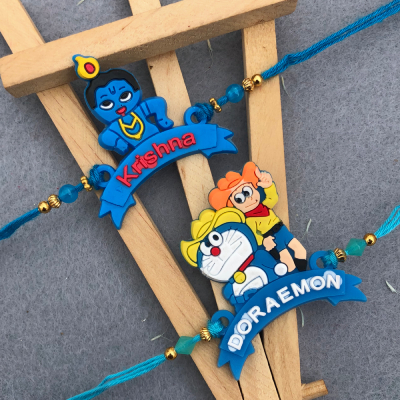 Fun & Divine Kids Rakhi Set: Krishna & Doraemon