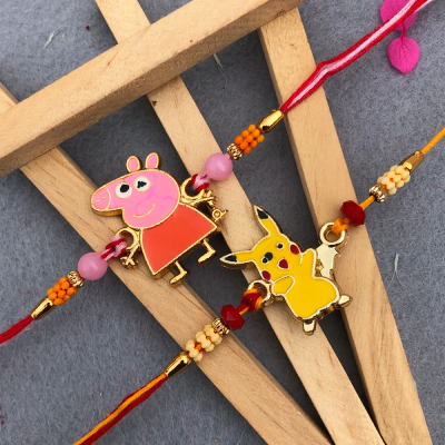 Peppa Pig & Pikachu Kids Rakhi Set (Set of 2)