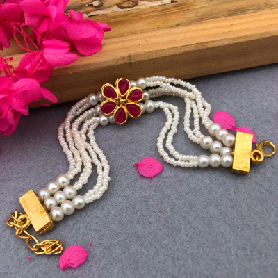 Pearl Flower Bracelet Rakhi - Elegant Raksha Bandhan Gift