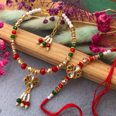 Festive Floral Bhaiya-Bhabhi Rakhi Set