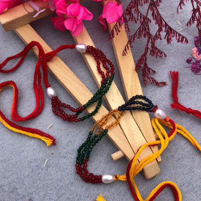 Elegant Beaded Rakhi Set with Pearls | Traditional Raksha Bandhan Rakhis (Set of 2)