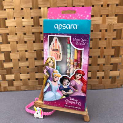 Disney Princess Kids Rakhi with Apsara Extra Dark Pencils & Unicorn Eraser Gift Set