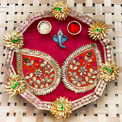 Beautifully crafted Rakhi Thali with a peacock design