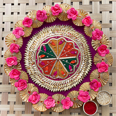 Pink floral border design Rakhi Thali for raksha-bandhan