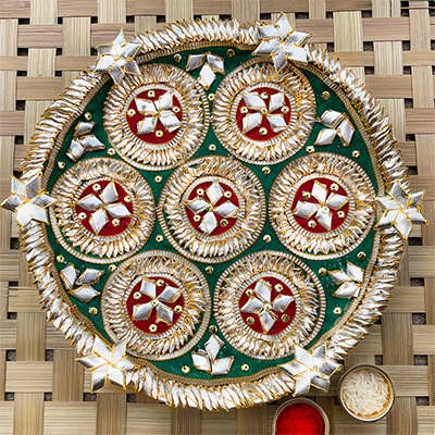 Traditional rakhi Thali with Gota patti design