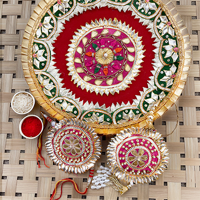 Rajasthani design Rakhi Thali with bhaiya bhabhi rakhi