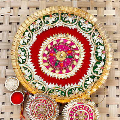 Rajasthani design Rakhi Thali with bhaiya bhabhi rakhi
