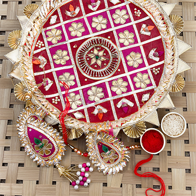 Impressive Vibrant Colors Rakhi thali set for bhaiya bhabhi