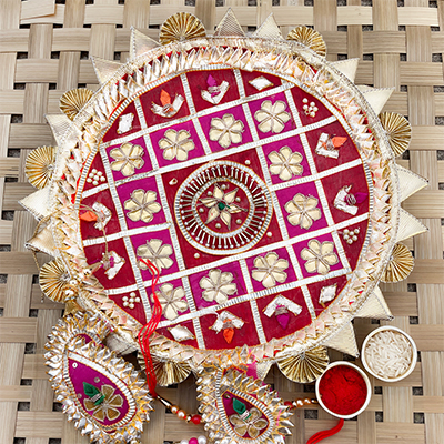 Impressive Vibrant Colors Rakhi thali set for bhaiya bhabhi