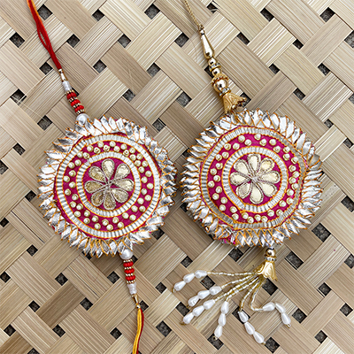 Traditional floral design bhaiya bhabhi Rakhi set