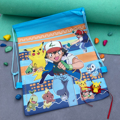 pockeymon cartoon print dori bag with Pikachu Rakhi for kids