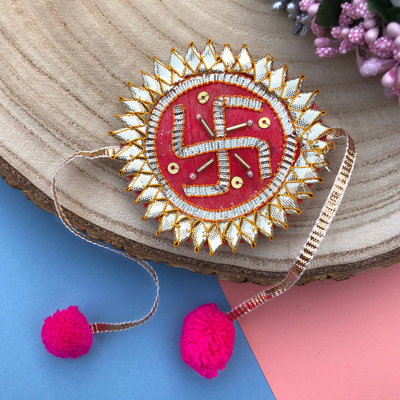 Traditional Gota patti Swastik design Rakhi for Brothers