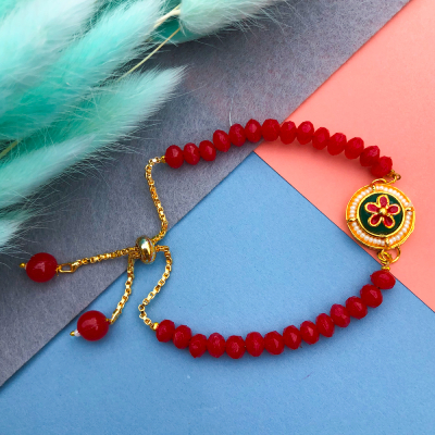 beautiful red pearl bracelet Rakhi for womens