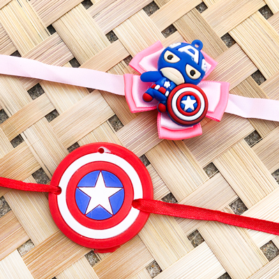 Famous Marvel Captain America, Shield Rakhi combo for kids